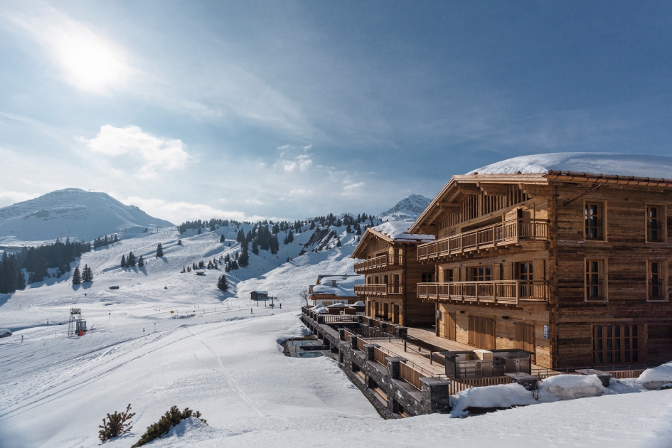 Chalet N exterior, with a piste view. One of the best ski in ski out chalets in Lech.