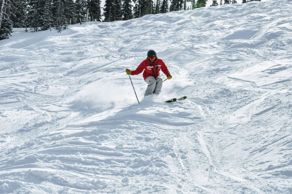 Skiing through a field of bumps. 