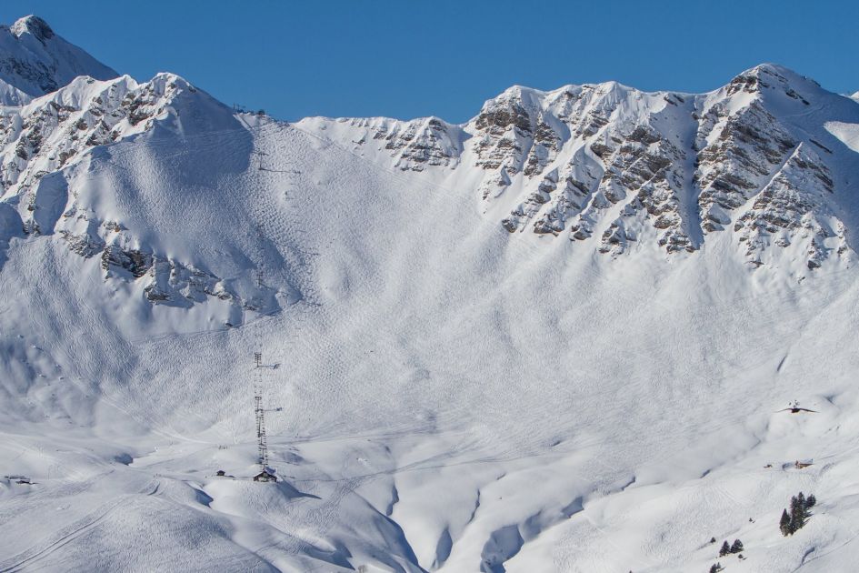 Famous for being one of the hardest runs in the world, the Swiss Wall, pictured here, is over 1km of steep, mogul skiing.